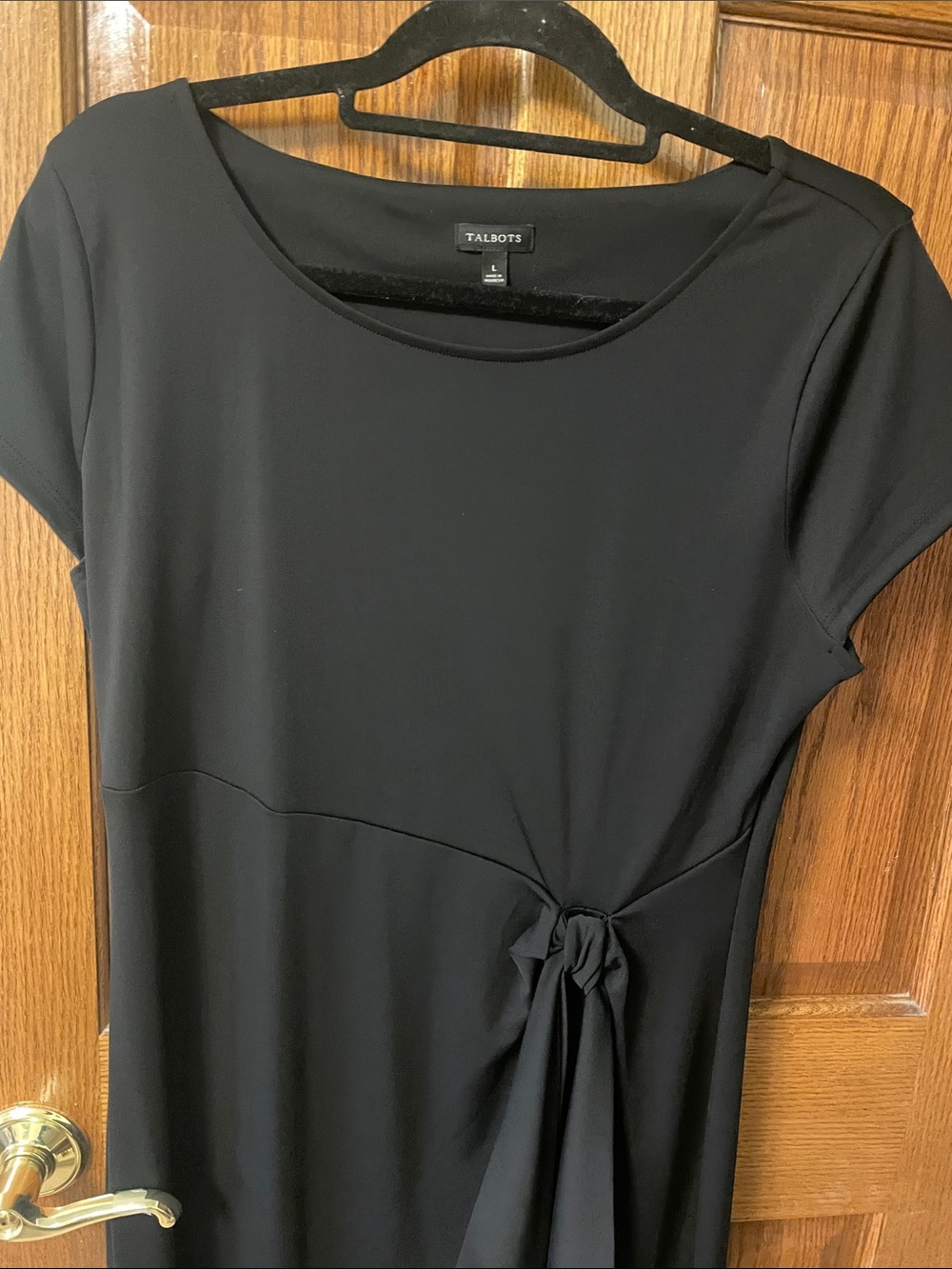 Talbots Black Short-Sleeve Midi Dress with Side Tie